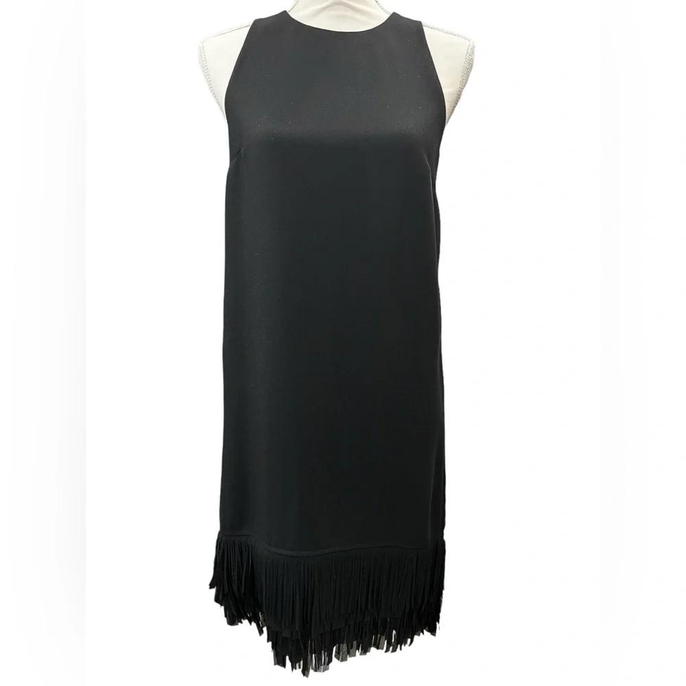 Banana Republic Fringe Hem Shift Dress Black Sleeveless Cocktail Party Size 2 - Picture 2 of 8